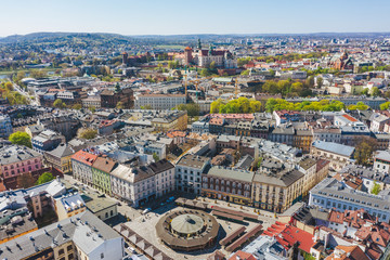 Fototapeta na wymiar Aerial view of Kazimierz District and city of Krakow, Poland