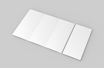 Blank tri fold brochure template for mock up and presentation design. 3d render illustration.