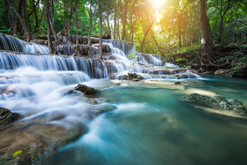 Beauty in nature, Huay Mae Khamin waterfall in tropical forest of national park, Kanchanaburi, Thailand	

