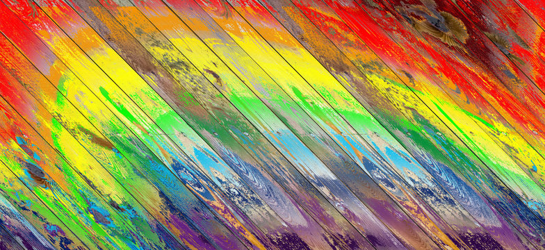 bois, bandes obliques couleurs arc-en-ciel 