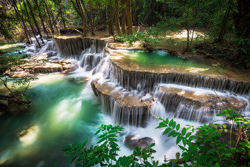 Beauty in nature, Huay Mae Khamin waterfall in tropical forest of national park, Kanchanaburi,...