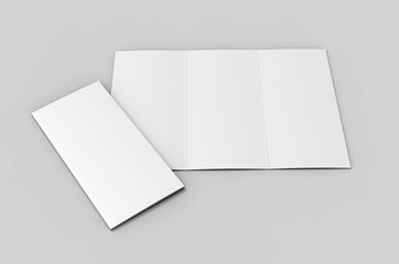 Blank tri fold brochure template for mock up and presentation design. 3d render illustration.