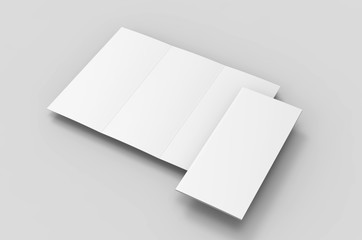 Blank tri fold brochure template for mock up and presentation design. 3d render illustration.