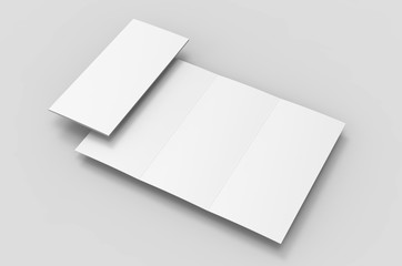 Blank tri fold brochure template for mock up and presentation design. 3d render illustration.