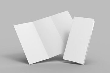 Blank tri fold brochure template for mock up and presentation design. 3d render illustration.