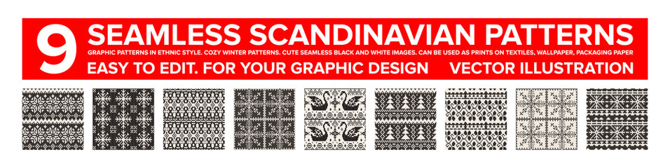 Set with seamless winter patterns.