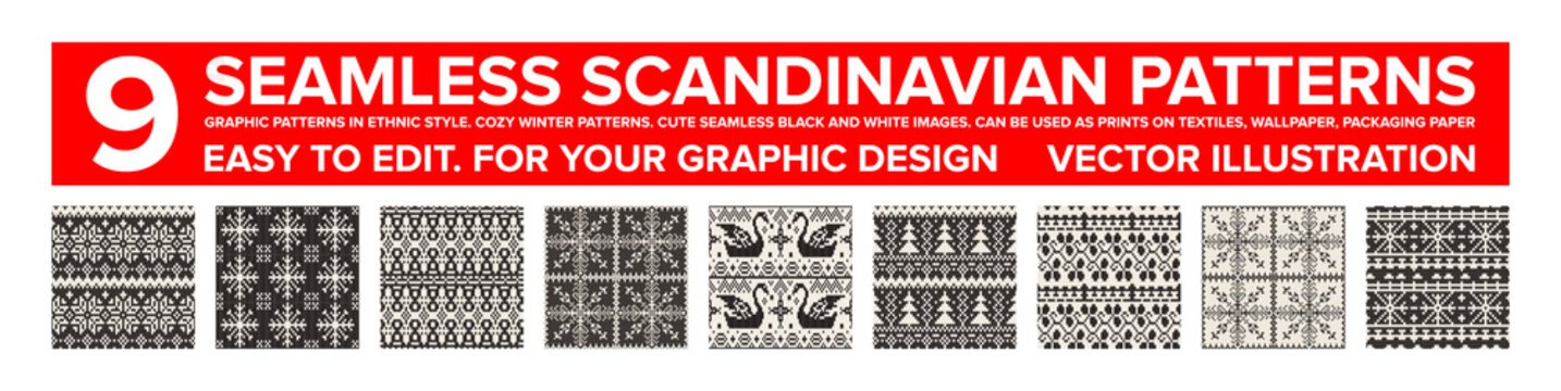 Set with seamless winter patterns.