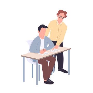 Student And Teacher Flat Color Vector Faceless Characters. Supportive Tutor Helping Pupil Isolated Cartoon Illustration For Web Graphic Design And Animation. Help With Academic Education, Mentorship