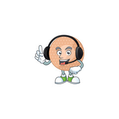 Rounded bandage cartoon character style speaking on headphone