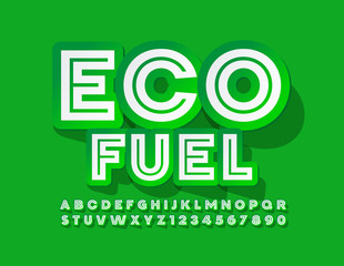 Vector Green and White sign Eco Fuel. Sticker creative Font. Modern Alphabet Letters and Numbers