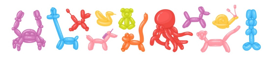 Set of colorful realistic animal shaped balloon isolated on white background. Collection of air balloons for party birthday holiday vector graphic illustration. Bubble toy festive decorative element © Good Studio