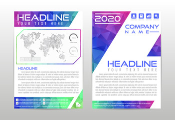 Vector business abstract set template. Flyer colorful poster cover design brochure layout in A4 with blue polygon.