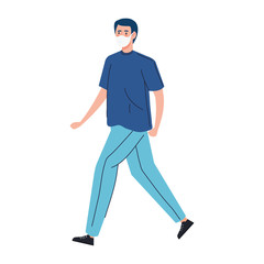 young man walking with face mask isolated icon vector illustration design