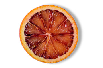 half, slice red orange on white background