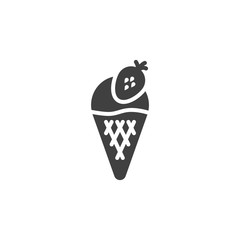 Strawberry ice cream vector icon. filled flat sign for mobile concept and web design. Waffle ice cream glyph icon. Symbol, logo illustration. Vector graphics