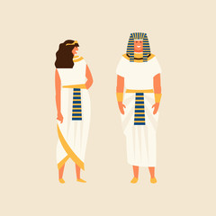 Egyptian man and woman in historical costumes. Vector characters