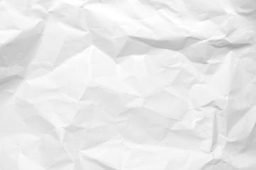 White crumpled paper texture background. Clean white paper. Top view.