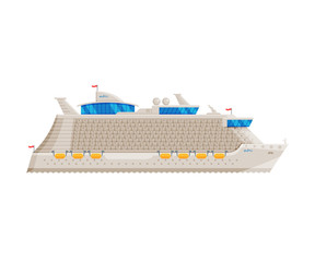 Cruise Ship, Side View, Water Transport, Sea or Ocean Transportation Vector Illustration
