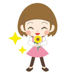 ひまわりを持った笑顔の女の子