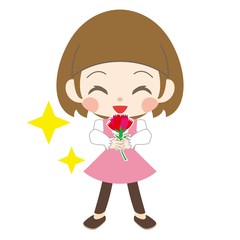 カーネーションを持った笑顔の女の子