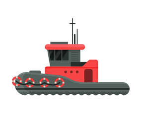 Steamboat Side View, Water Transport, Sea or Ocean Transportation Vector Illustration