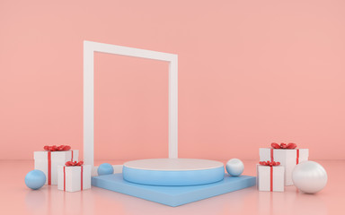 Obraz na płótnie Canvas Blue podium minimal on blue color background for product. 3d rendering