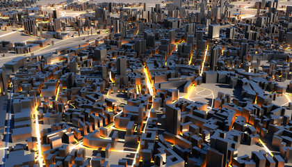 Techno metropolis. Urban and futuristic technology. 3D illustration