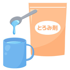 とろみ付けした水とコップのイラスト_とろみ剤