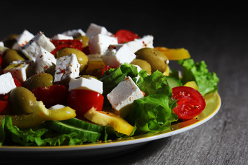 Traditional Greek salad on the plate