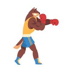 Powerful Dog Boxing with Gloves, Sportive Animal Character Wearing Uniform Doing Sports Vector Illustration