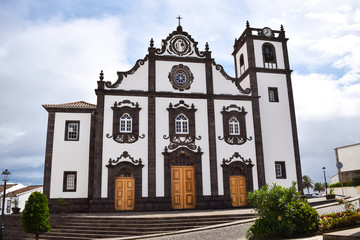 Fototapeta na wymiar San Miguel/Portugal - 24/09/2019: Empty streets in Portugal due to coronavirus. Closed catholic church in a small Portuguese town. Lockdown in Europe