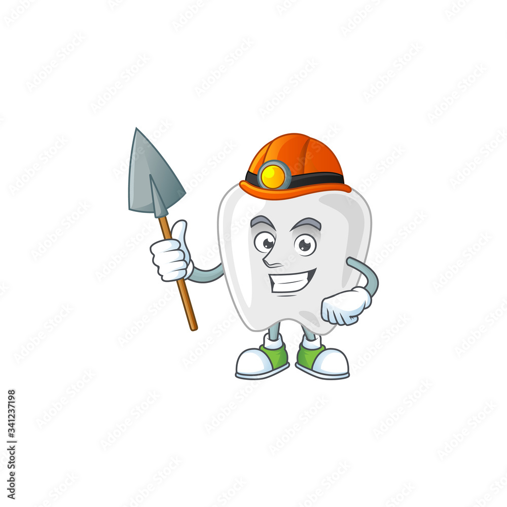 Poster cartoon character design of teeth work as a miner