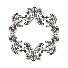 Hand Drawn Vintage damask ornamental elements for design. Baroque frame scroll ornament. Elegant abstract floral pattern border in antique style. Decorative foliage swirl edging.
