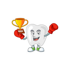 Proudly face of boxing winner teeth presented in cartoon character design