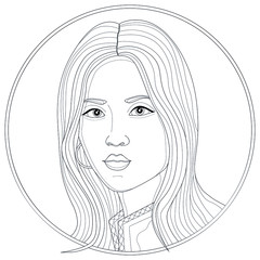 Beautiful japanese girl with long hair.Coloring book antistress for children and adults. Illustration isolated on white background.Zen-tangle style. Black and white drawing