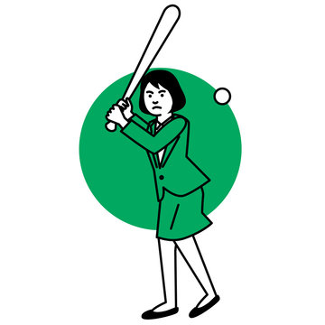 Business Woman Playing  Softball On White Background. Vector Illustration.