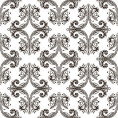 Hand Drawn Vintage damask ornamental elements endless background. Baroque scroll ornament seamless pattern. Elegant abstract floral pattern in antique style
