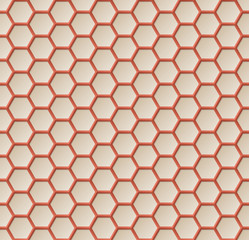 Vector 3D effect. Hexagon geometric seamless pattern of modern cover. Cream color background.