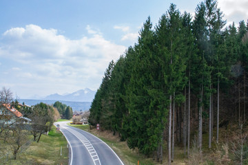 roads and fields with mountain views in Austria