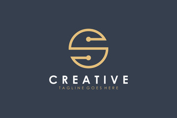 Abstract Initial Letter S Logo. Circular Line Wire Style isolated on Dark Background. Usable for Business and Technology Logos. Flat Vector Logo Design Template Element.