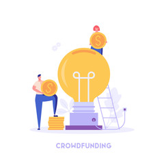 Business people investing money in big idea. Sponsorship for the project. Concept of startup, sponsoring, crowdfunding. Vector illustration for UI, web banner, mobile app