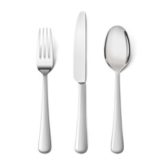 Set cutlery of fork, spoon. Hight realistic vector illustration isolated on white background. Ready for your design. EPS10.	
