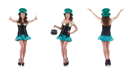 Female model in Irish costume isolated on white