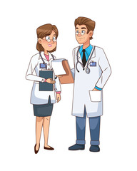 professionals doctors couple avatars characters