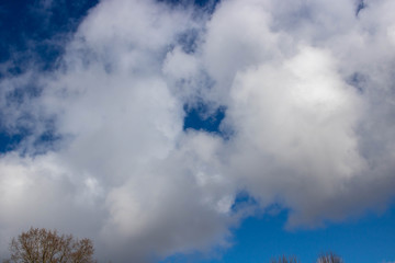 Beautiful blue sky with white clouds. Spring weather.