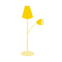 Floor lamp with two yellow shades, hand drawn simple flat scandinavian style. The subject of home furnishings, interiors, creating coziness. Stock vector illustration isolated on white background.