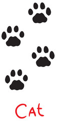 set of black cat footprints, icon, isolated object on white background, vector illustration,