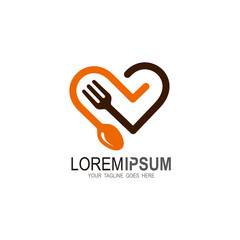 Love icons, Restaurant logo with line, Cutlery logo