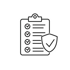 Clipboard with checklist and shield icon, Insurance policy icon, symbol for web site and app design.