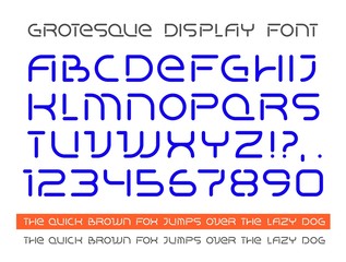 Modern display grotesque flat font, ideal for headers, titles in posters or prints